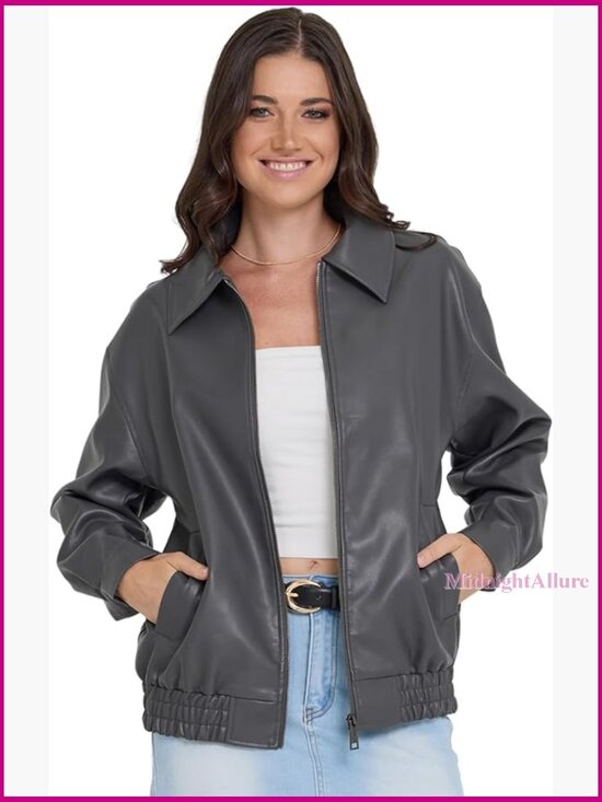 Jackets & Blazers - Faux Leather Oversized Bomber Jacket Plus Size Motorcycle Style